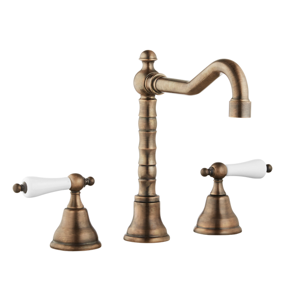 Art Deco Bathroom Taps - Low Level Spout - Cross Handles