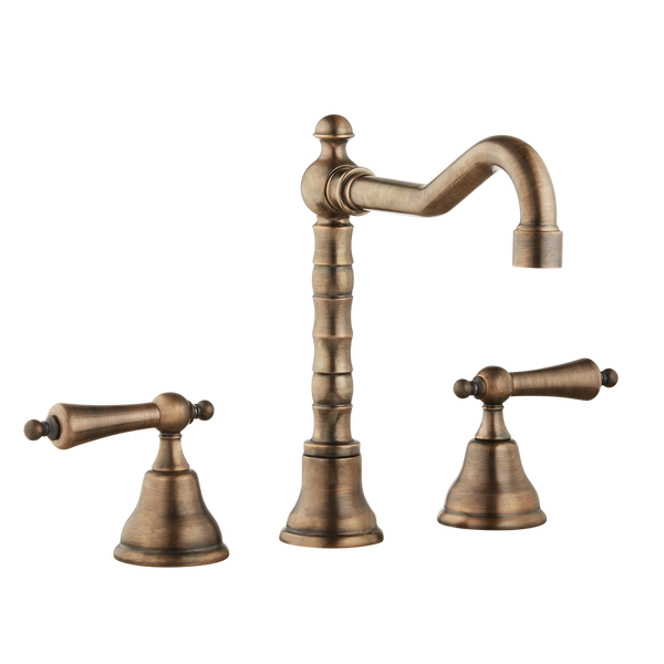 Art Deco Bathroom Taps - Low Level Spout - Porcelain Levers