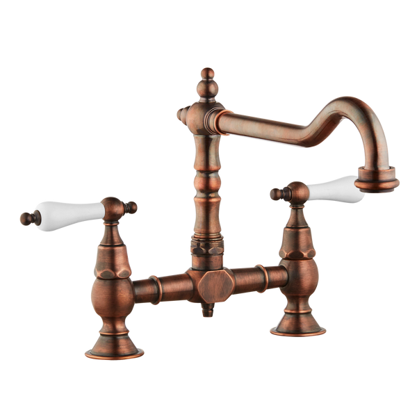 Brunel - Old English Bridge Kitchen Sink Mixer - Metal Levers