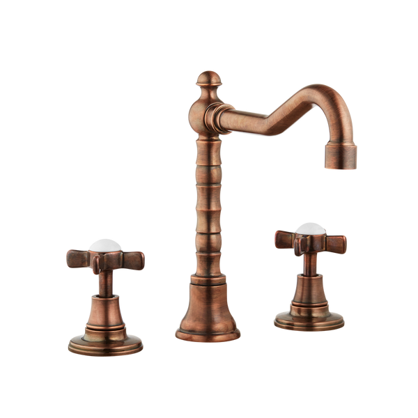 Art Deco Bathroom Taps - Low Level Spout - Cross Handles