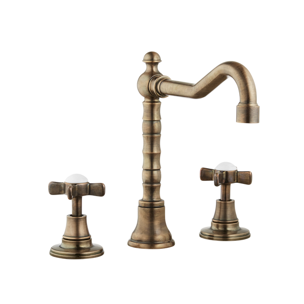 Art Deco Bathroom Taps - Low Level Spout - Porcelain Levers