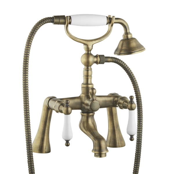 Traditional Bath Shower Mixer - Deck Mounted Porcelain Levers