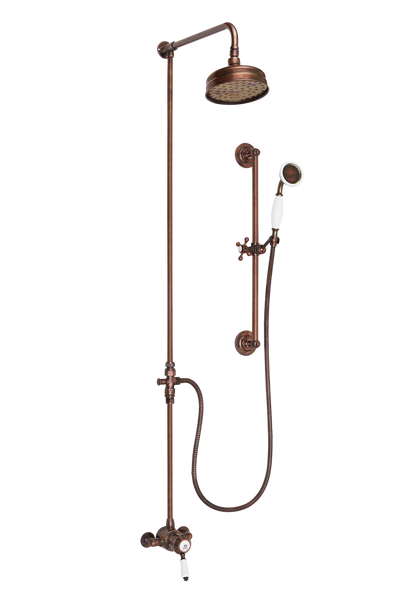 Heritage Shower System Arm Rose Diverter & Flexible Kit - Porcelain Lever