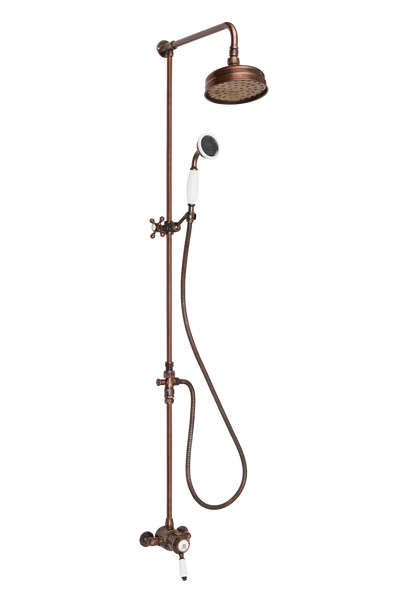 Heritage Exposed Shower System Arm Rose Diverter & Handshower - Porcelain Lever