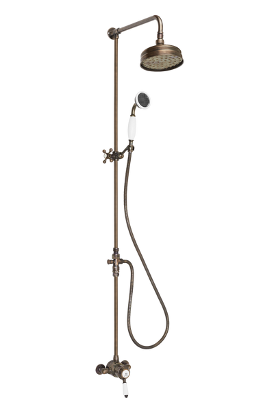 Heritage Exposed Shower System Arm Rose Diverter & Handshower - Porcelain Lever