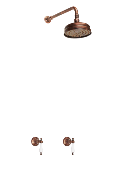 Heritage Bathroom Wall Tap Shower System - Porcelain Levers