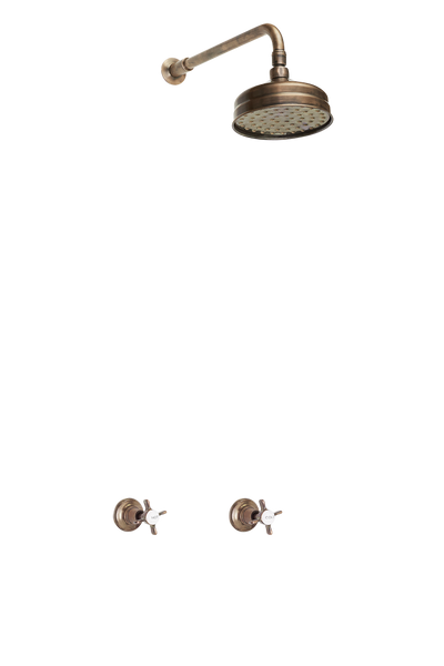 Heritage Bathroom Wall Tap Shower System - Porcelain Levers