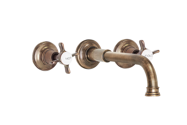 Art Deco Basin Three Hole Set - Cross Handles