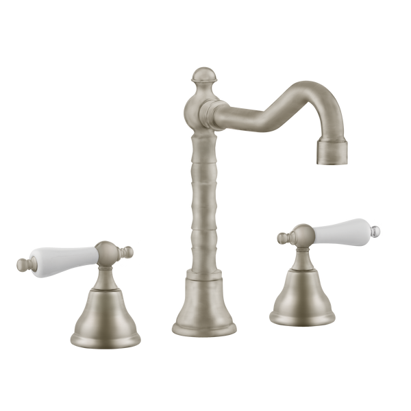 Art Deco Bathroom Taps - Low Level Spout - Porcelain Levers