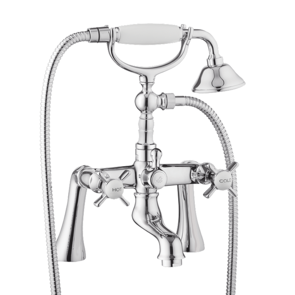 Traditional Bath Shower Mixer - Deck Mounted Porcelain Levers