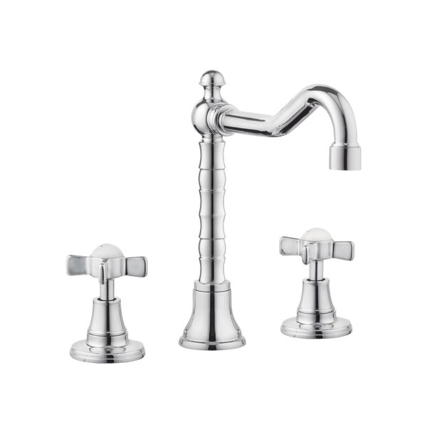Art Deco Bathroom Taps - Low Level Spout - Cross Handles