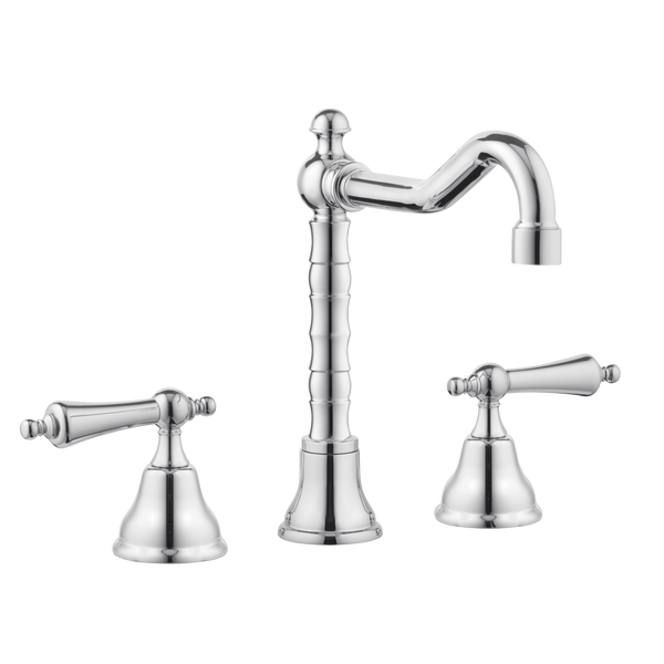 Art Deco Bathroom Taps - Low Level Spout - Porcelain Levers