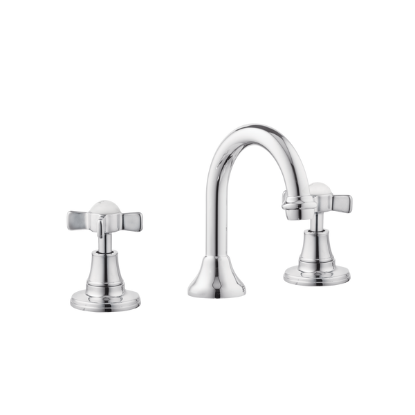 Art Deco Bathroom Taps - Low Level Spout - Cross Handles