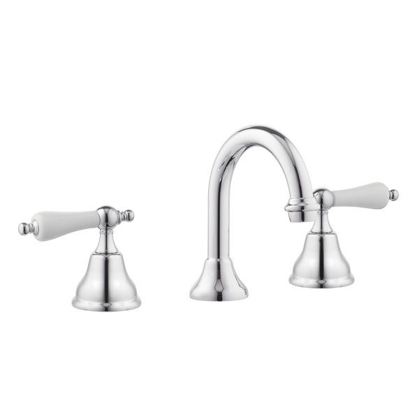 Art Deco Bathroom Taps - Low Level Spout - Porcelain Levers