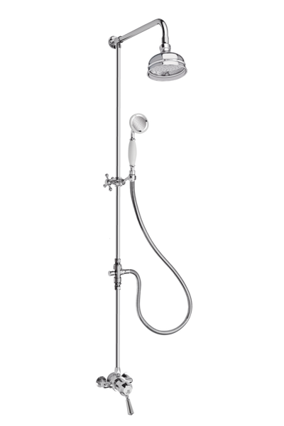 Heritage Exposed Shower System Arm Rose Diverter & Handshower - Porcelain Lever