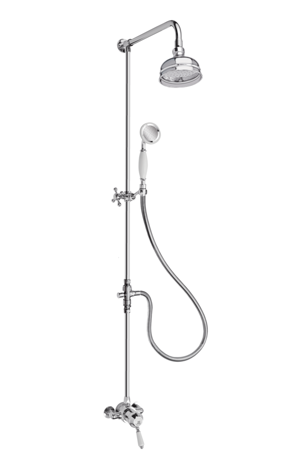 Heritage Exposed Shower System Arm Rose Diverter & Handshower - Porcelain Lever