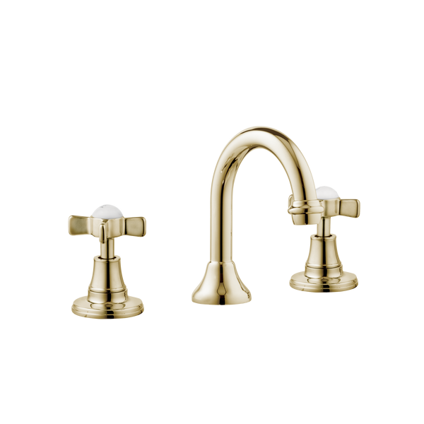 Art Deco Bathroom Taps - Low Level Spout - Cross Handles