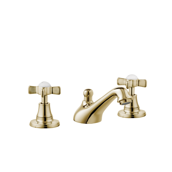Art Deco Bathroom Taps - Low Level Spout - Porcelain Levers
