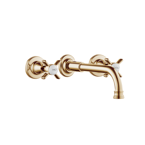 Art Deco Basin Three Hole Set - Cross Handles