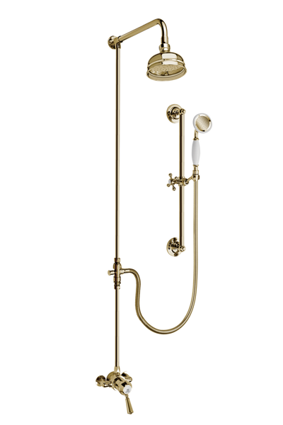 Heritage Shower System Arm Rose Diverter & Flexible Kit - Porcelain Lever