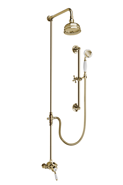 Heritage Shower System Arm Rose Diverter & Flexible Kit - Porcelain Lever