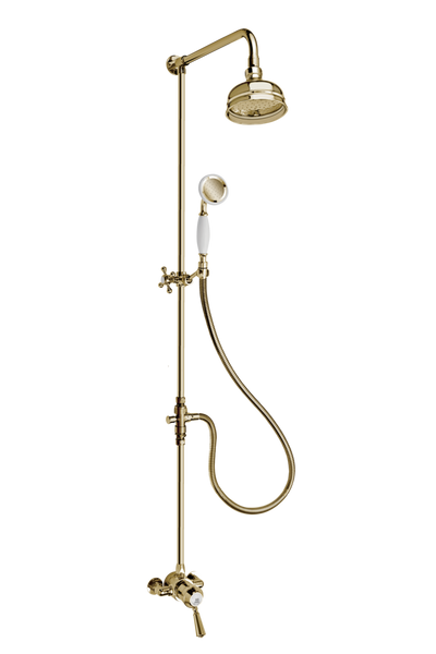 Heritage Exposed Shower System Arm Rose Diverter & Handshower - Porcelain Lever