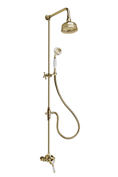 Heritage Exposed Shower System Arm Rose Diverter & Handshower - Porcelain Lever