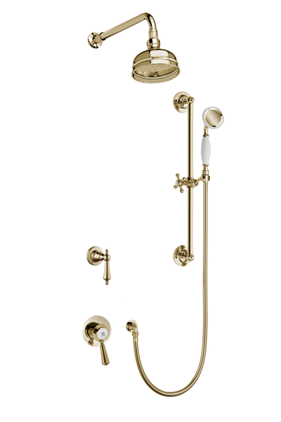 Traditional Concealed Shower System Arm Rose Diverter & Flexible Kit - Porcelain Levers