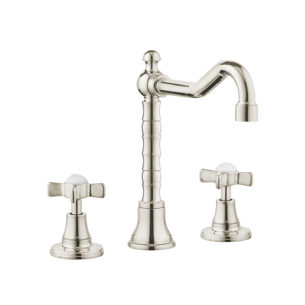 Art Deco Bathroom Taps - Low Level Spout - Porcelain Levers