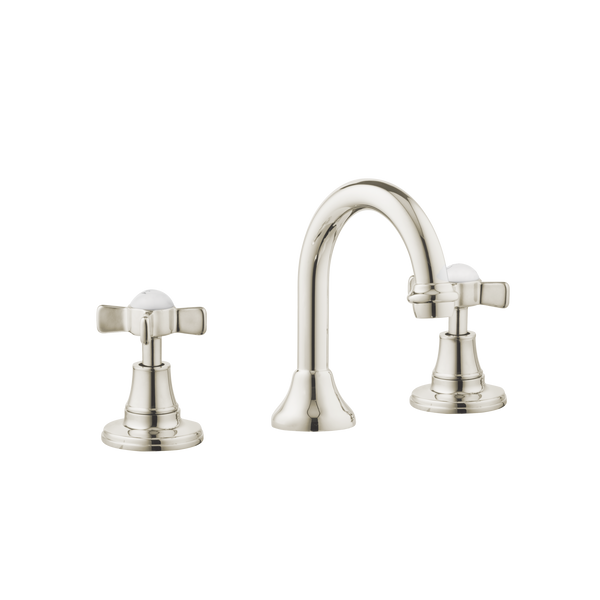 Art Deco Bathroom Taps - Low Level Spout - Porcelain Levers