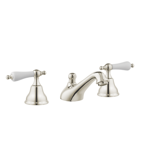 Art Deco Bathroom Taps - Low Level Spout - Porcelain Levers