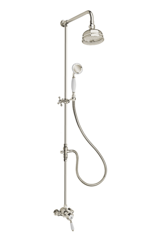 Heritage Exposed Shower System Arm Rose Diverter & Handshower - Porcelain Lever