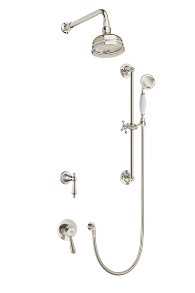 Traditional Concealed Shower System Arm Rose Diverter & Flexible Kit - Porcelain Levers
