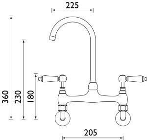 Traditional Kitchen Bridge Mixer Tap - Metal Levers