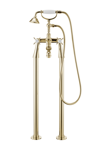 Traditional Bath Shower Mixer On Pipe Stands - Porcelain Levers