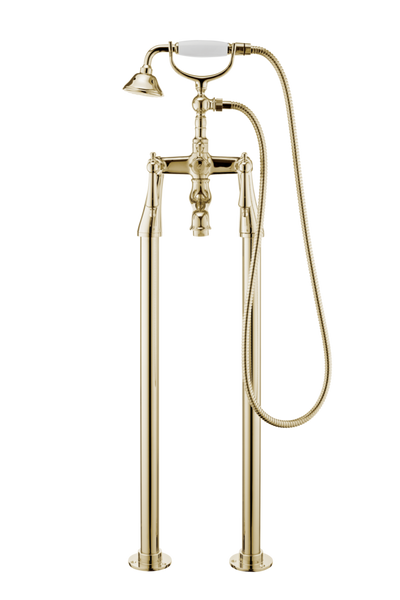 Traditional Bath Shower Mixer On Pipe Stands - Porcelain Levers