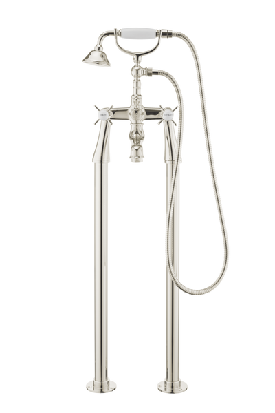 Traditional Bath Shower Mixer On Pipe Stands - Metal Levers