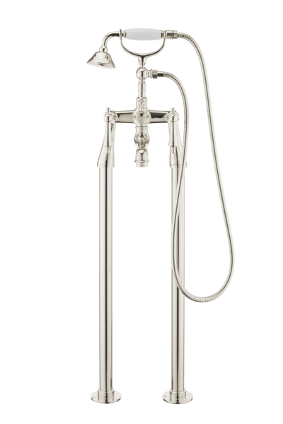 Traditional Bath Shower Mixer On Pipe Stands - Porcelain Levers