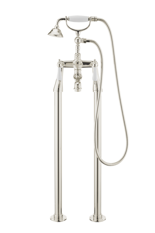 Traditional Bath Shower Mixer On Pipe Stands - Porcelain Levers
