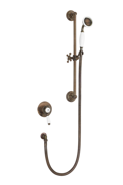 Traditional Concealed Shower With Flexible Kit - Metal Lever Gold / Porcelain Lever