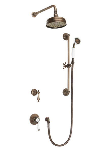 Traditional Concealed Shower System Arm Rose Diverter & Flexible Kit - Metal Levers