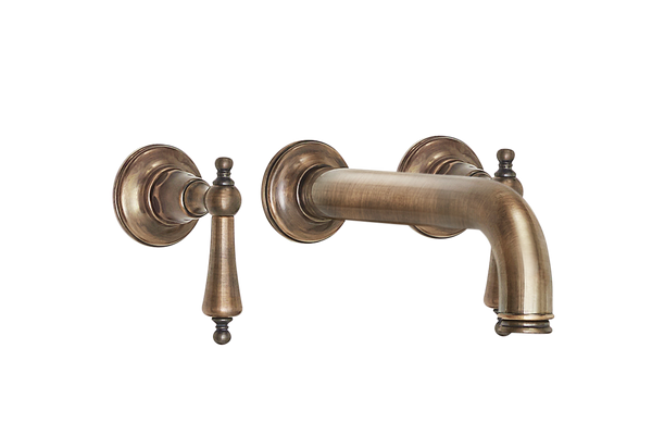 Wall Three Hole Lever Taps With Bath Spout - Cross Handles