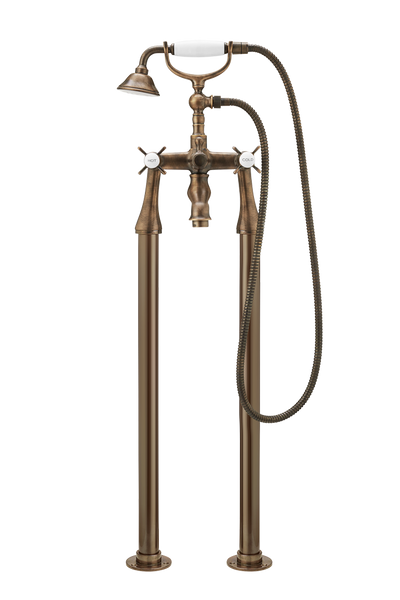 Traditional Bath Shower Mixer On Pipe Stands - Porcelain Levers