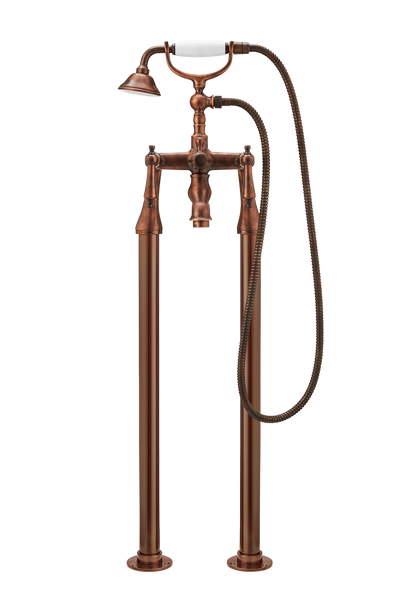 Traditional Bath Shower Mixer On Pipe Stands - Porcelain Levers