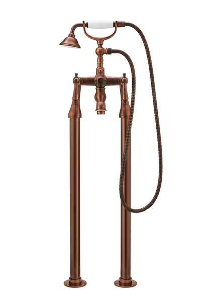 Traditional Bath Shower Mixer On Pipe Stands - Metal Levers
