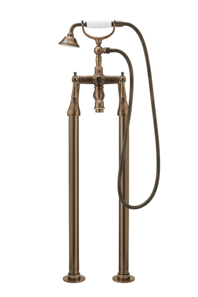 Traditional Bath Shower Mixer On Pipe Stands - Porcelain Levers