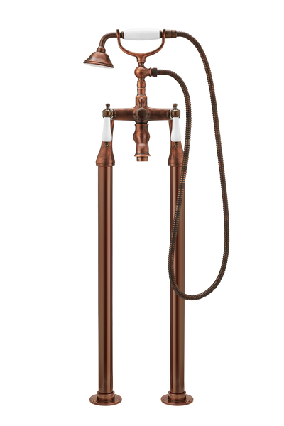 Traditional Bath Shower Mixer On Pipe Stands - Porcelain Levers