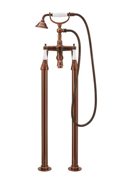 Traditional Bath Shower Mixer On Pipe Stands - Cross Handles
