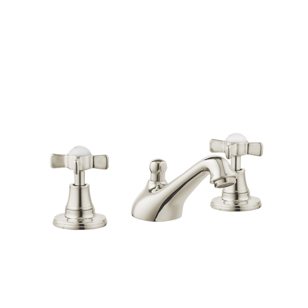 Art Deco Bathroom Taps - Low Level Spout - Porcelain Levers