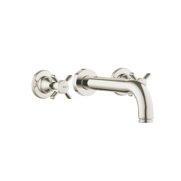 Wall Three Hole Lever Taps With Bath Spout - Porcelain Levers Gold / Porcelain Levers